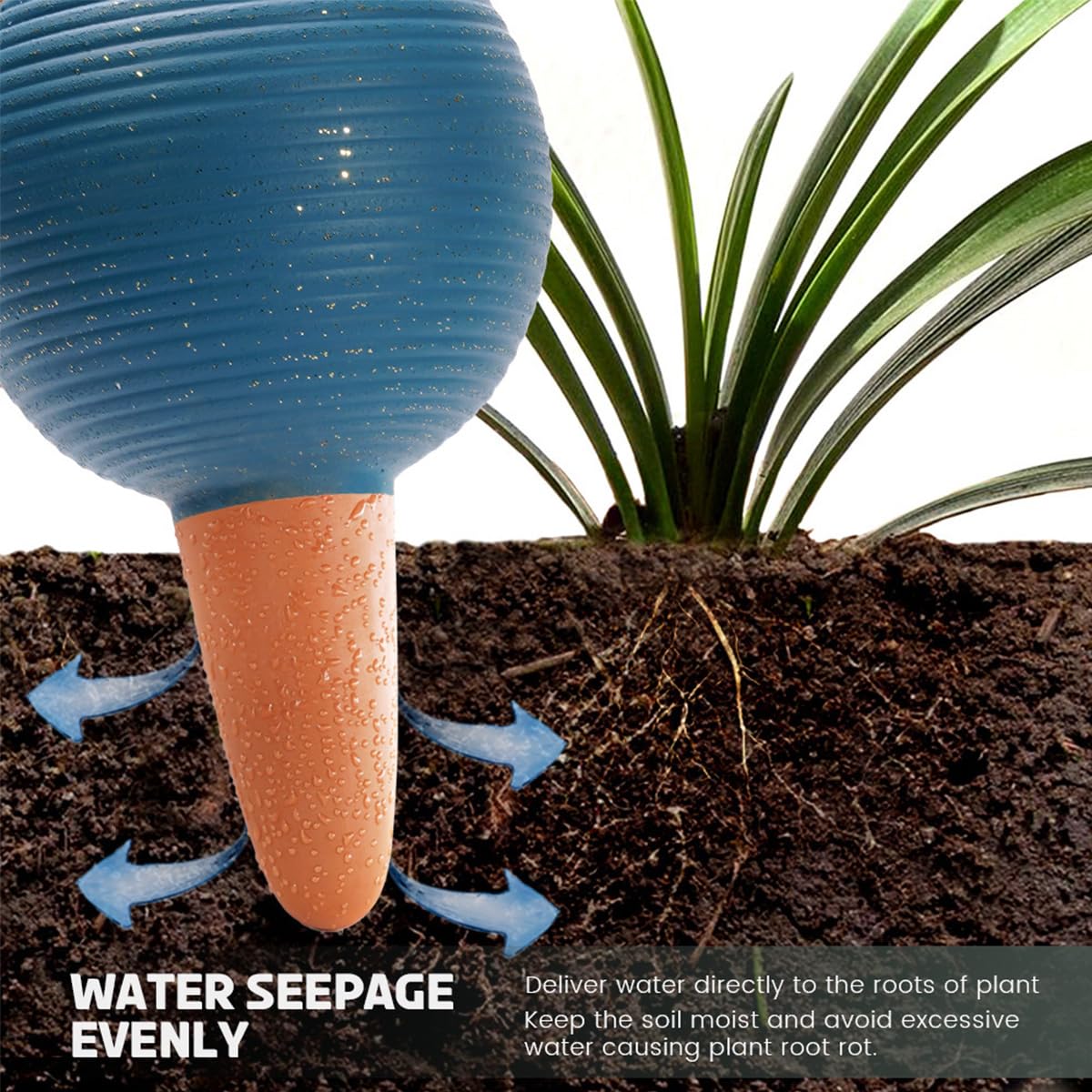Plant Watering Globes Set of 4, 14oz Terracotta Self-Watering Globes for PottedPlants, Watering Planter Insert Bulbs with Cork Stoppers, Automatic Watering Spikes for Indoor&Outdoor Plants, Blue