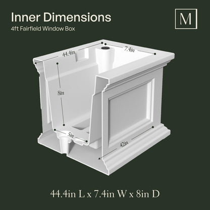 Mayne Fairfield 4ft Window Box - White - Durable Self Watering Resin Planter with Wall Mount Brackets, Plastic (5823-W)
