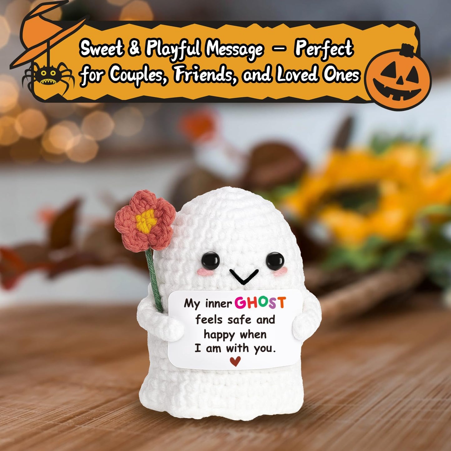 Frabaca Unique Birthday Gift for Women Bestie Friends – Handmade Crochet Ghost Ornament –Spooky Cute Friendship Keepsake for Halloween Christmas Stocking Stuffer Valentine Easter Basket