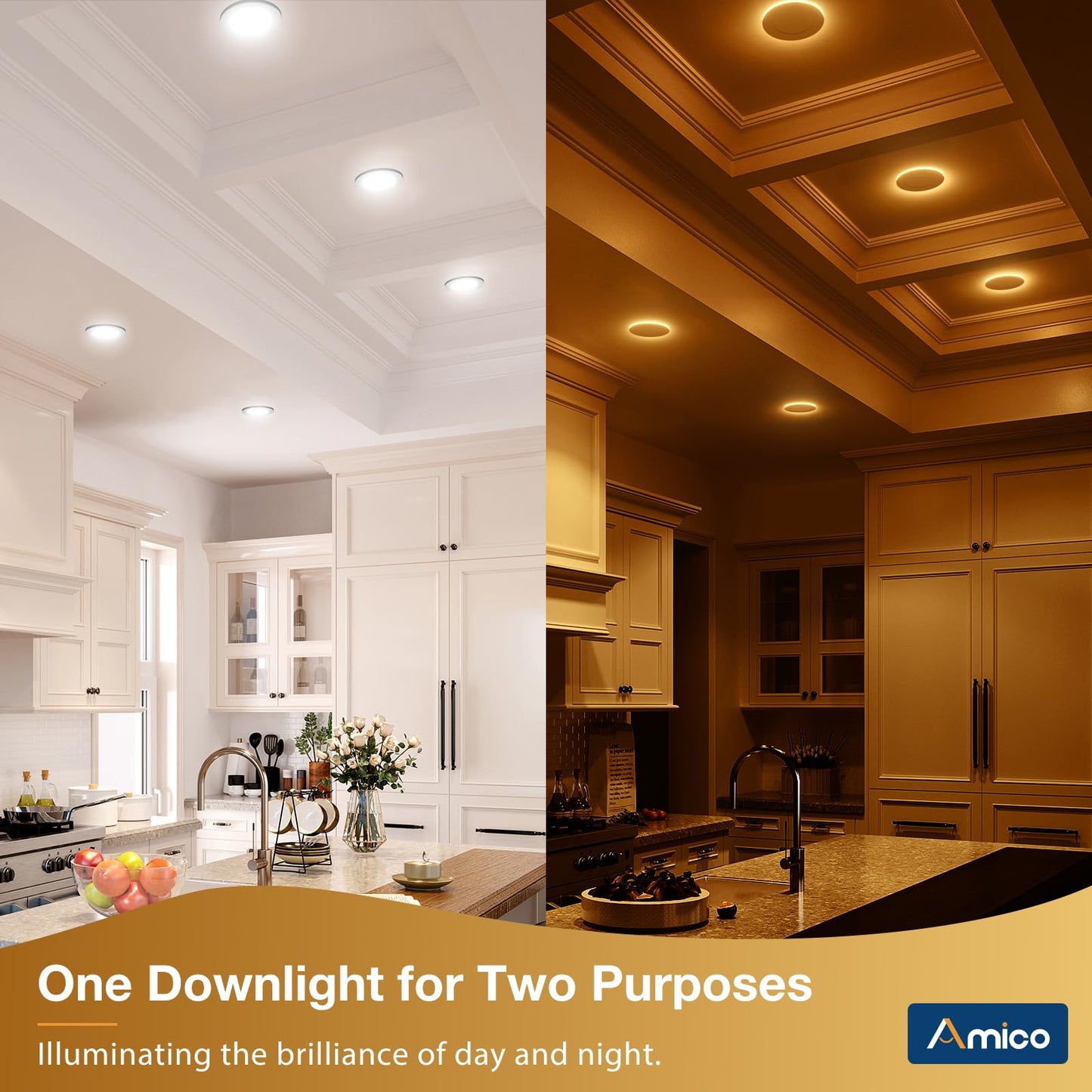 Amico 24 Pack 6 Inch 5CCT LED Recessed Ceiling Light with Night Light, 2700K/3000K/3500K/4000K/5000K Selectable Ultra-Thin Recessed Lighting, 12W=110W, 1100LM, Dimmable Canless Wafer Downlight ETL&FCC