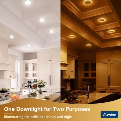 Amico 24 Pack 6 Inch 5CCT LED Recessed Ceiling Light with Night Light, 2700K/3000K/3500K/4000K/5000K Selectable Ultra-Thin Recessed Lighting, 12W=110W, 1100LM, Dimmable Canless Wafer Downlight ETL&FCC