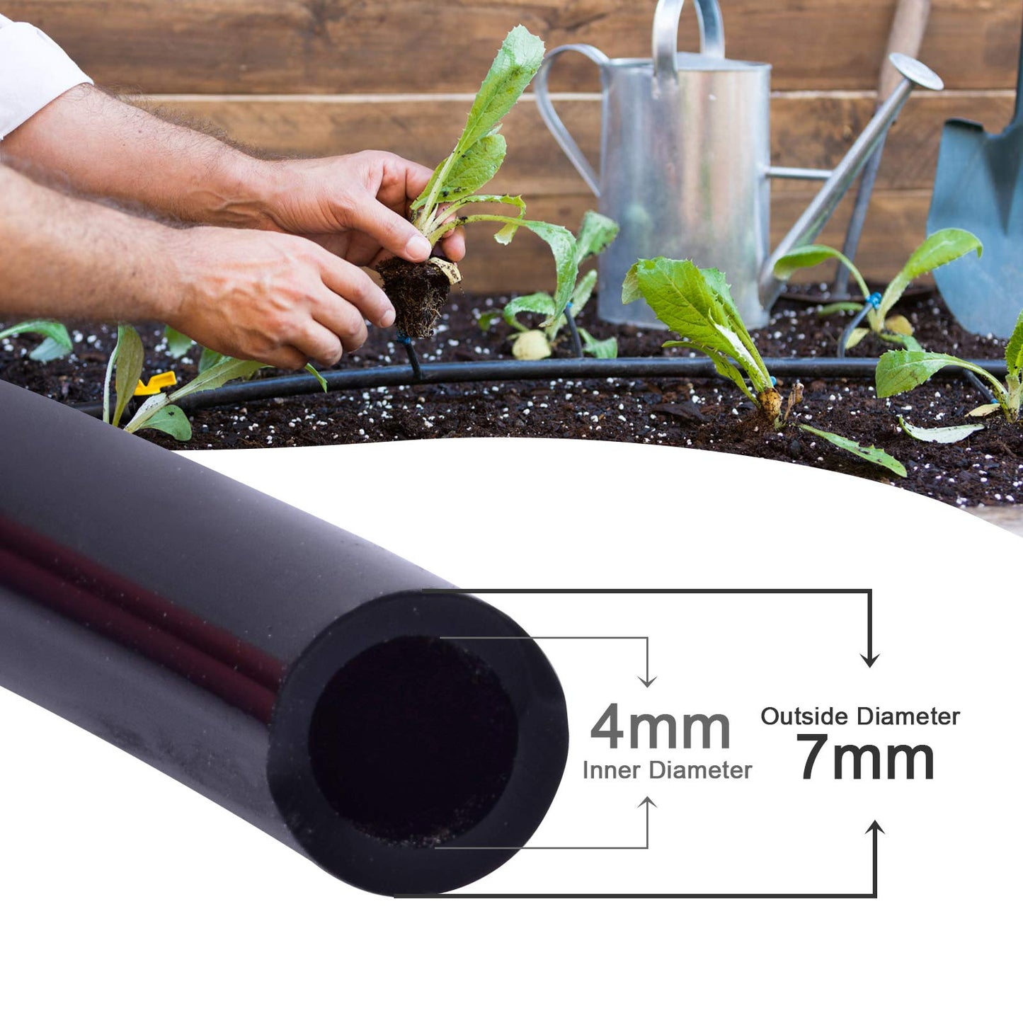 The Bundle of MIXC 20 Pack Quick Connector Drip Emitter Stream and MIXC 100FT 1/4 Inch Distribution Tubing Black