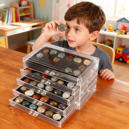 Rock Collection Box, 5 Layer 90 Grids Rock Collection Display Case, Crystal Display Shelf, Rock, Gemstone Display Case, Acrylic Clear Organizer for Gemstone Fossil Stone Display