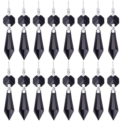 20pcs Crystals Prisms Glass Tip Beads Black Chandelier Icicle Drops Hanging Crystal Replacements Pendants for DIY Craft Jewelry Ornament Wedding Christmas Lamp Decoration, 35 mm