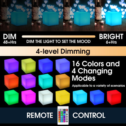 Frienda LED Mood Lamp - 4 Pcs Light Up Cubes, 16 Colors, Waterproof, 6 Inch, White, Model FR-Frienda-1180