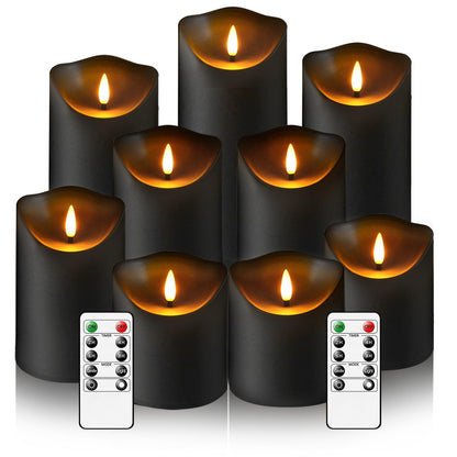 Eebuss Flameless Candles with Remote Timer, Battery Operated Realistic Flickering LED Candles, 9 Packs Fake Candles for Home Decor (D3 x H 3" 4" 5" 6" 7") (Black)