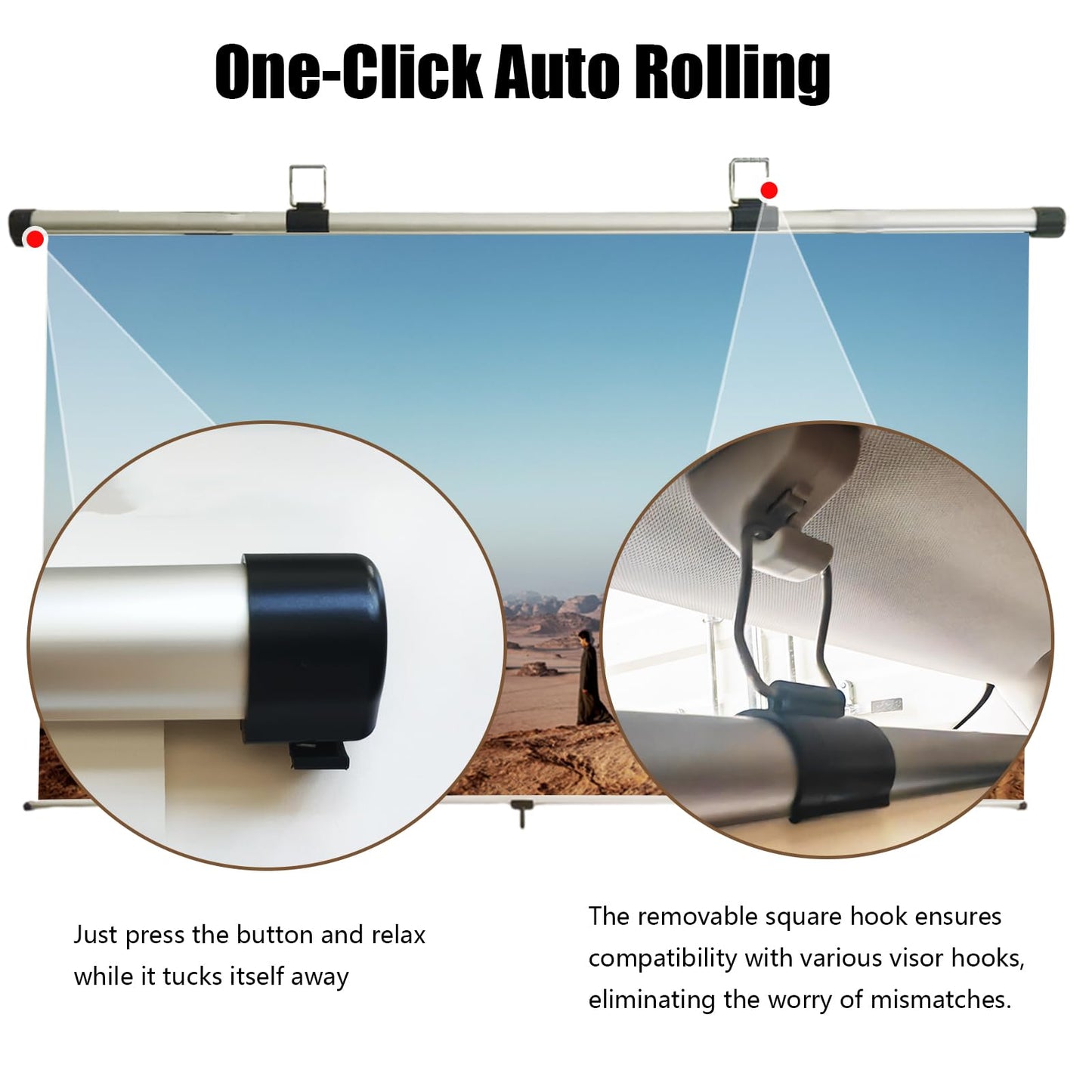 Portable Projector Screen for Car, 40 inch 16:9, Pull Down and Auto Rolling, Foldable and Small, Retractable Projection Screen Mini, 4K HD Screen for Car, SUV, RV and More (One-Click Auto Rolling)