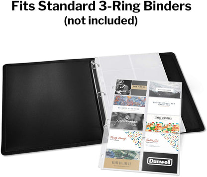 Dunwell Business Card Holder Sleeves (10 Pack for 200 Cards), Heavyweight Plastic Sheet Protect, Each Sleeve Holds 20 2x3.5 Namecards, 3-Hole Punched, Fits 3-Ring Binders