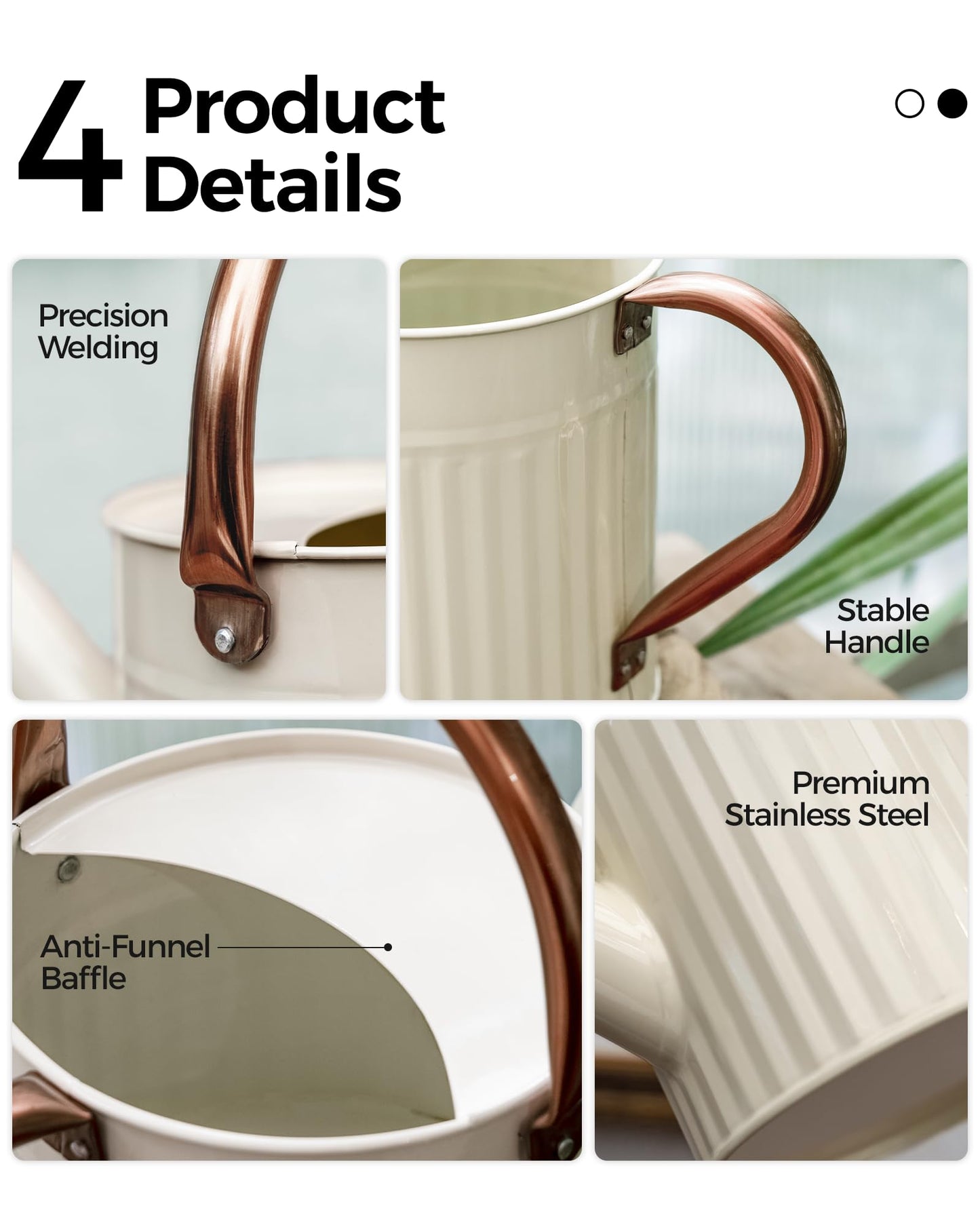 Bamworld Watering Can for Indoor Outdoor Plant Metal Watering Can with Removable Spout Embossd Design Plant Watering Devices Stainless Steel 1/2 Gallon Watering Cans Perfect Home & Garden Décor Creamy