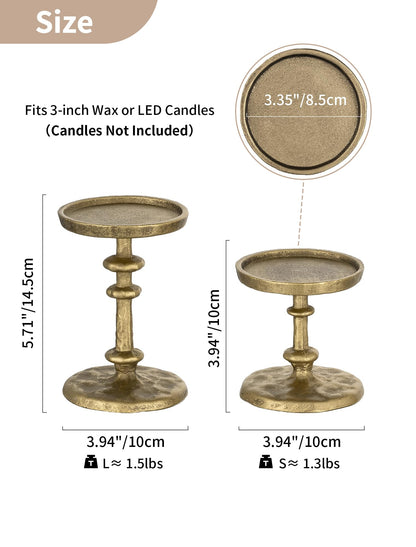 NUPTIO Gold Candle Holders for Pillar: Antique Brass Cast Iron Candleholder for 3 Inch Pillars -Heavy Metal Candle Stand for Christmas Party Table Decor