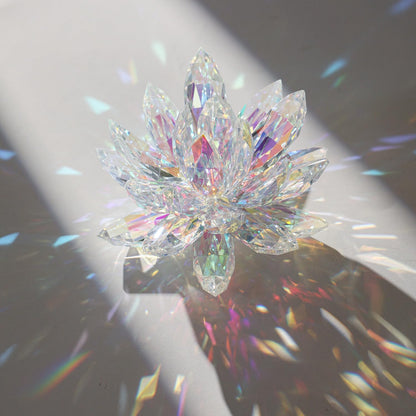 QNGCOLRCY Crystal Lotus Glass Figurine Yoga Buddhism Healing Meditations Lotus Flower Gift Table Car Home Decor (Colorful)