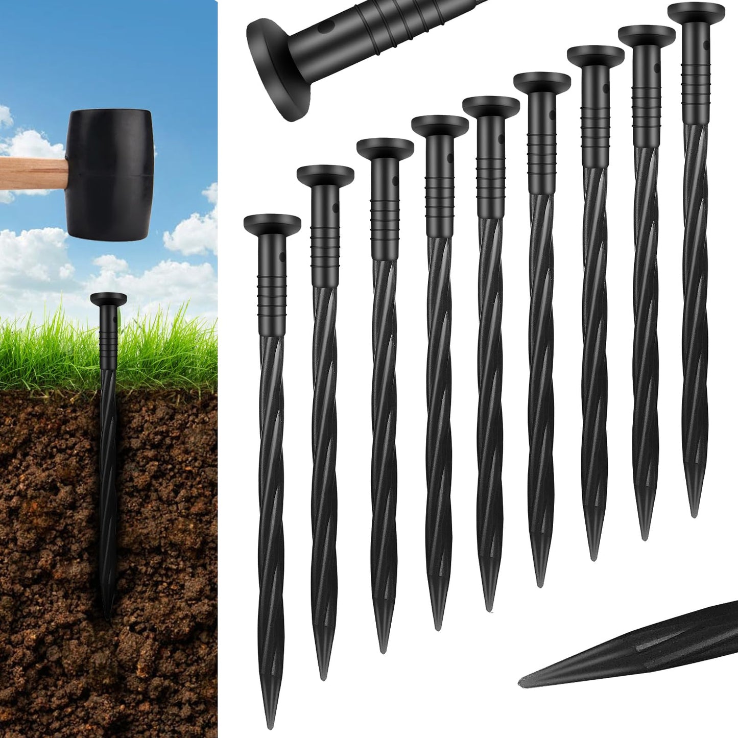 Aolabela 150 Pack 8 Inch Plastic Landscape Edging Anchoring Stakes Garden Lawn Yard Spikes Landscaping Stakes for Paver Edging, Weed Barrier, Tent, Artificial Turf