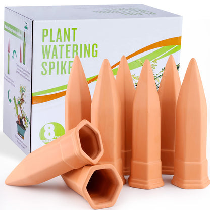 Terracotta Watering Spikes, Set of 8 Pack Plant Watering Devices, Self Terra Cotta Watering Spikes Stakes for Indoor and Outdoor, Automatic Plant Waterer System for Vacation Potted Plants