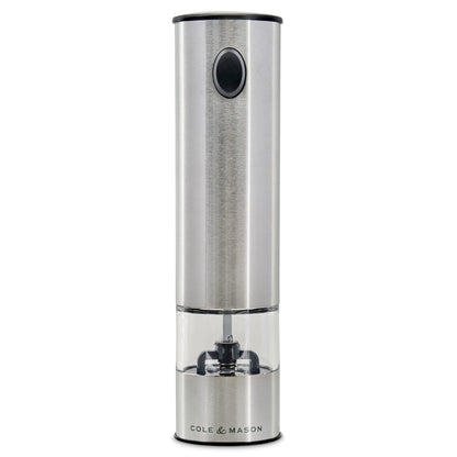 Cole & Mason Battersea Electronic Salt & Pepper Mill - One-Button Salt & Pepper Grinder - Refillable & Adjustable Salt & Pepper Shakers - Kitchen Accessories - Stainless Steel - 1 Pack
