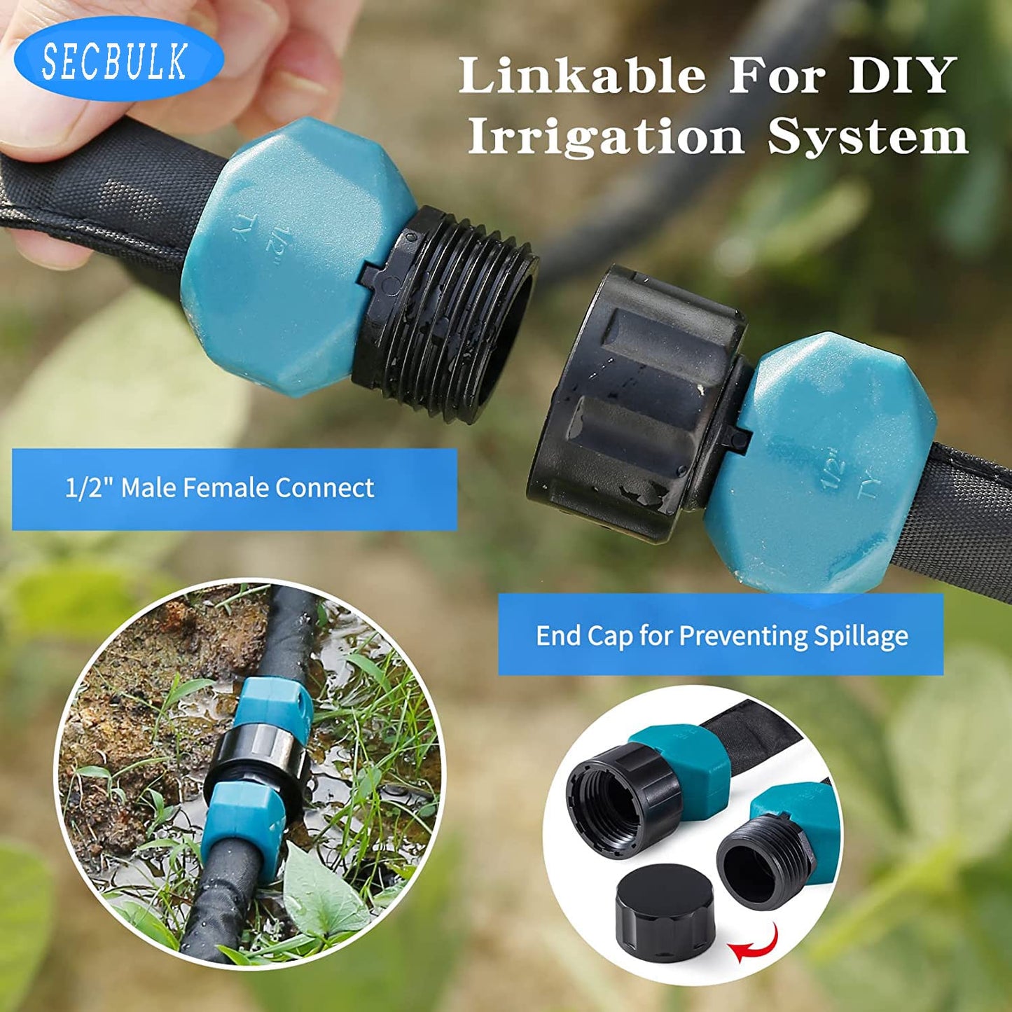 Secbulk 2026 Flat Soaker Hose 50 ft with Stakes for Garden, 50ft Linkable Drip Hose Diy Garden Irrigation System Saving 80% Water, Dual-layer Leak-free Design Water Hose with Holes