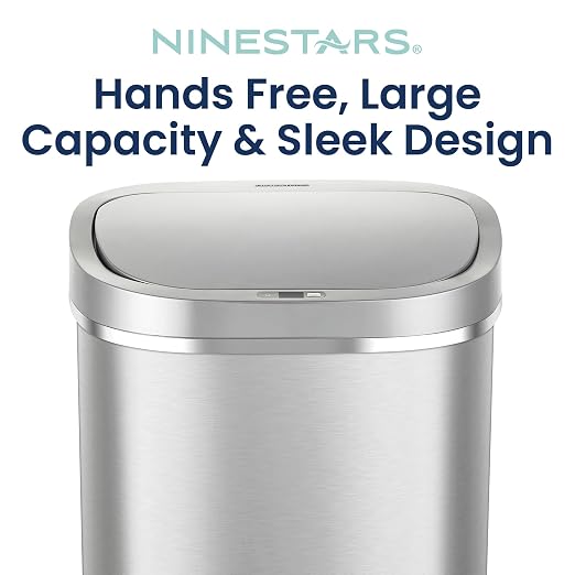 Ninestars 21 Gallons Automatic Touchless Kitchen Trash Can with Lid, Motion Sensor Trash Can for Kitchen, Living Room, Office, 80 Liter Stainless Steel Garbage Bin (21 Gallon Rectangular)