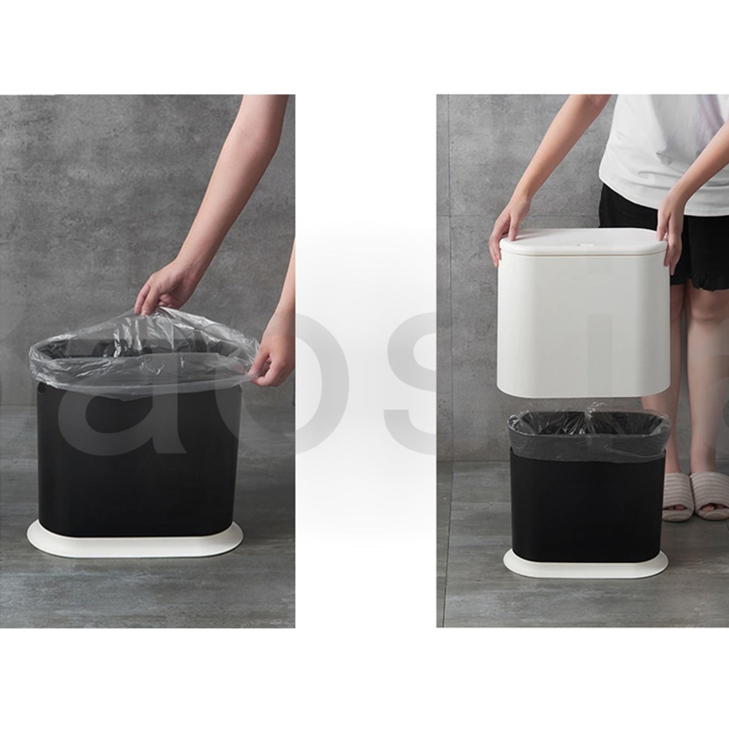 Baosia Black Slim Rectangular Plastic Trash Can with Press Type Lid,12 Liter / 3.2 Gallon Narrow Trash Bin with Pop-up Lid for Toilet,Bedroom,Bathroom,Office,Kitchen,Powder Room