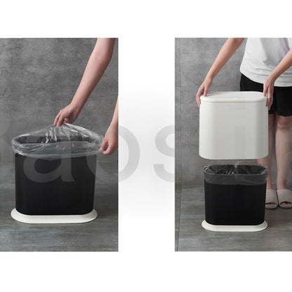 Baosia Black Slim Rectangular Plastic Trash Can with Press Type Lid,12 Liter / 3.2 Gallon Narrow Trash Bin with Pop-up Lid for Toilet,Bedroom,Bathroom,Office,Kitchen,Powder Room