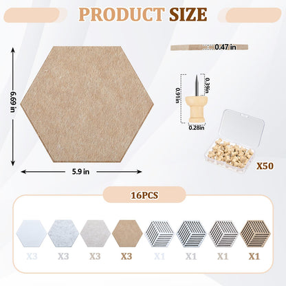 Mindsoft 16 Pcs Hexagon Cork Board Tiles for Wall Decor, 7x6 Inch Self-Adhesive Corkboard Tiles with 50 Pins, Hexagon Pin Board for Home Office Classroom Notes Photos DIY Decor