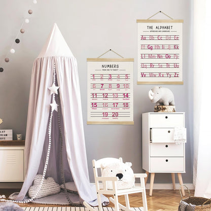 Alphabet and Numbers Wall Chart Set of 2 ,Nursery Educational Posters,Alphabet and 1-20 Number Learning Banners for Toddlers, Preschool Classroom, Homeschool, Playroom,Kids Room Decor 14 x 18.5 Inch(Pink)