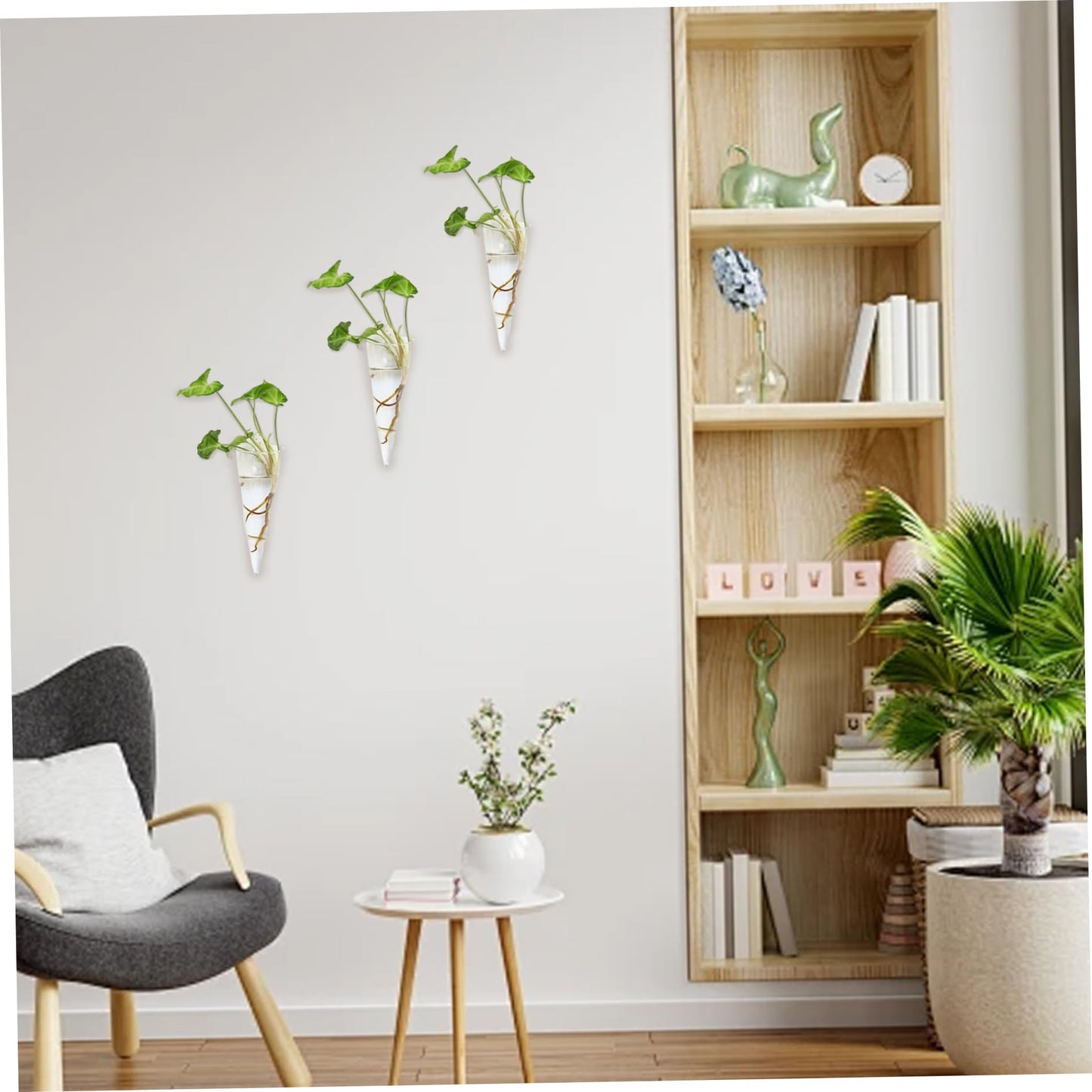 TaozisuY 4Pcs Wall Vase, Cone Shaped Hanging Glass Wall Planter, 6x2in Plant Terrarium for Hydroponics Plants, Bathroom, Home Office Living Room Decor