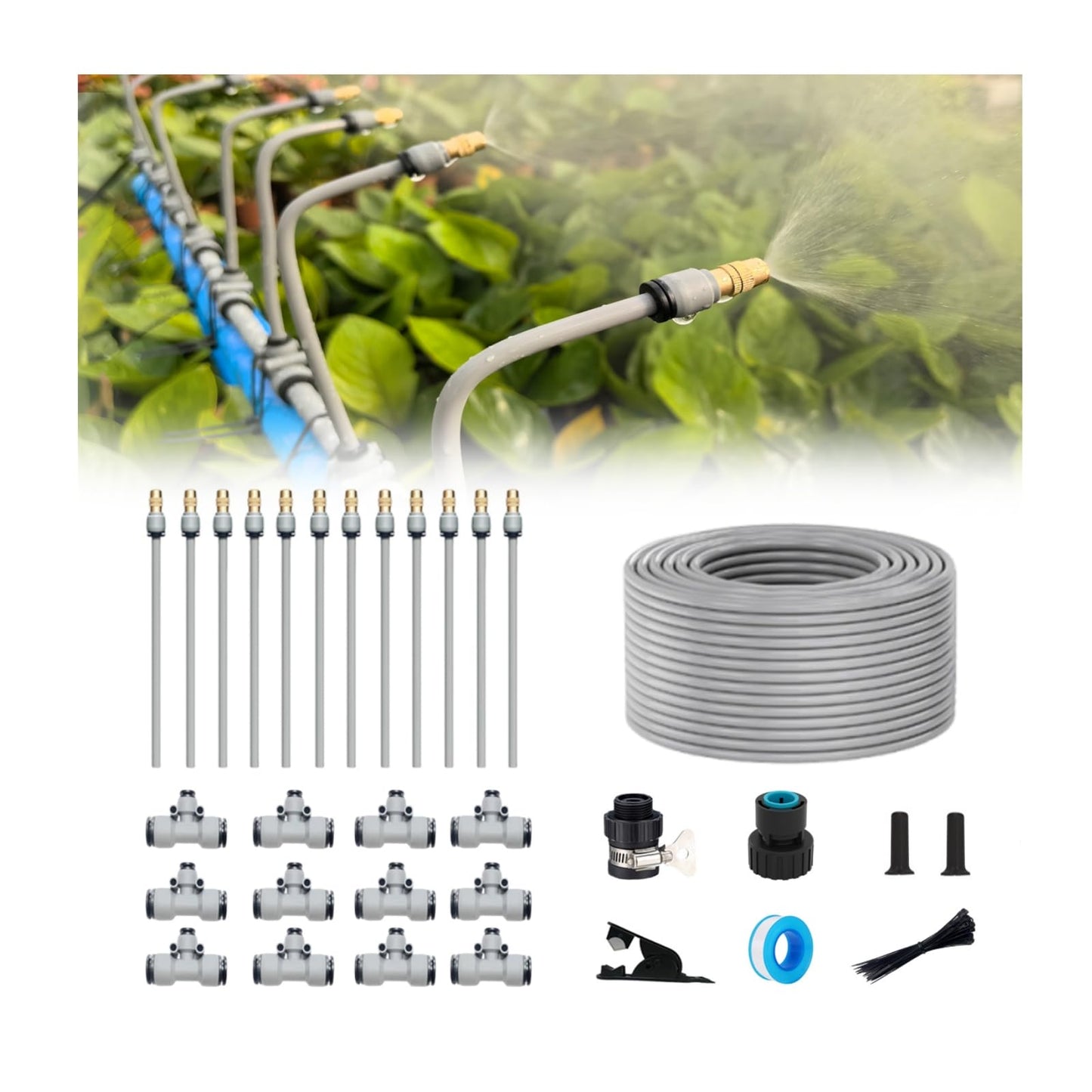 49FT Drip Irrigation Kits,Quick Connector Automatic Irrigation System,with Replaceable Bending Dropper,atomizing Copper Nozzle for Watering System for Garden Plant Lawn Patio. (15M+12Nozzles)