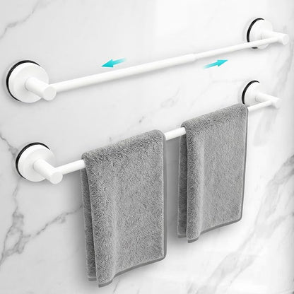 Adjustable Suction Cup Towel Bar for Bathroom Wall,14.6Inch~24 Inch Towel Racks for Bathroom,Stainless Steel Bath Towel Holder for Shower,2 Pack(Matte White)