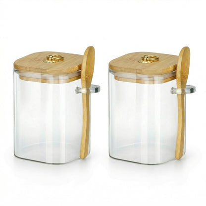 holoith 2 Pack Glass Jars with Lids and Spoons, 15 oz Glass Storage Containers with Lids for Dry Food Storage Sugar, Coffee, Nuts, Cookie, Candy, Tea, Airtight Kitchen Canisters Spice Jars