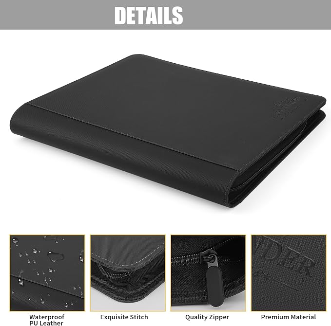 Toploader Binder,Toploader Hard Cases, 4-Pocket Pages Sleeves Hold up 128 Cards.Toploader Card Binder with Sleeves for “3×4” rigid，Card Holder(black)