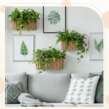 Ferrochef 3 Piece Wall Hanging Baskets for Organizing Paper Rope Woven Baskets Sets Boho Style Storage Bins for Fruits Vegetable Kitchen Storage Farmhouse Wall Decor Housewarming Gifts