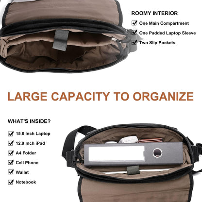 ESTARER Men Messenger Bag 15.6 inch, Water-resistant Canvas Computer Work Bag, Laptop Shoulder Bag Briefcase Satchel, Dark Grey