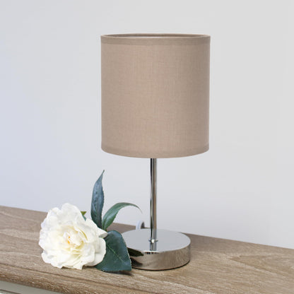 Simple Designs LT1195-GRY 11.81" Subtle Sparkle Basic Chrome Mini Table Lamp, for Living Room, Bedroom, Office, Gray Beige Shade