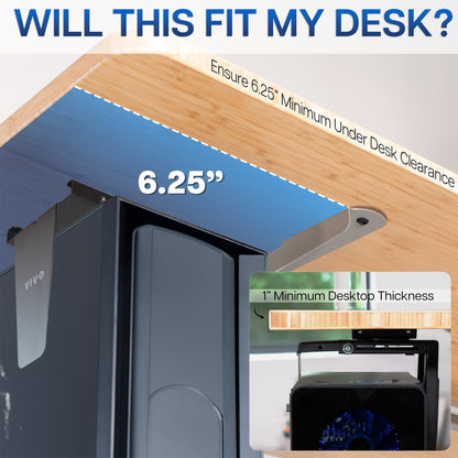 VIVO Adjustable Under Desk and Wall 3.5 to 7.8 inch Wide Office PC Mount, Computer Case CPU Machine Holder Stand with Swivel and Secure Locking, Holds 22 lbs, Black, MOUNT-PC01
