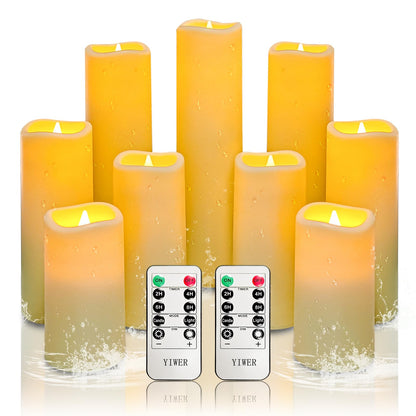 YIWER Waterproof Flameless Candles, Outdoor Battery Operated LED Pillars Candles, Electric Fake Candle Set of 9 with Remotes, Halloween, Christmas Decorations