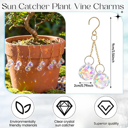 Ferrochef 6 Pcs Colorful Crystal Sun Catcher Plant Vine Charms Hanging for Mini Potted Plants, Home Window Garden, Garden Home Window Rainbow Sun Catchers Plant Accessories Indoor (Ball)
