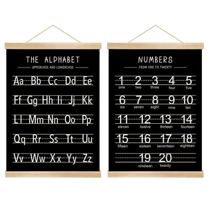 Alphabet and Numbers Wall Chart Set of 2,Toddlers Educational Canvas Print Posters,Alphabet and 1-20 Number Learning Banners for Toddlers, Preschool Classroom, Nursery, Playroom,Kids Room Decor14 x 18.5 In(Black and white)