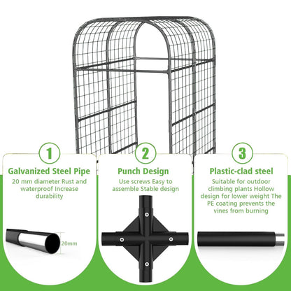 GarveeLife Metal Garden Arch Trellis 7.3 FT, Cucumber & Melon Trellis for Raised Beds, u-Shape Plant Support with Plastic Connectors for Climbing Vegetables, Grapes & Roses, Black