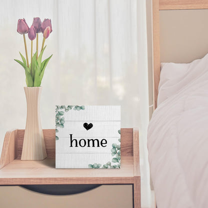 ANIANG Home Sign, Home Signs for House Decor, Welcome Sign, Rustic Farmhouse Desk Decor Wood Block Box Plaque for Living Room Wall Shelf, Housewarming Gifts (Green)