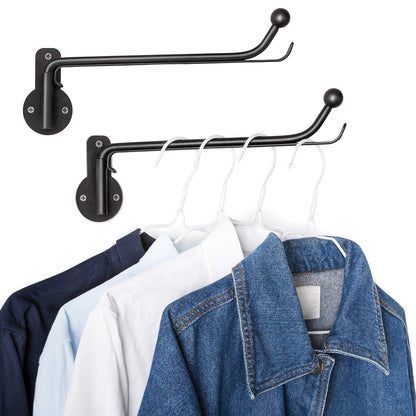 Mkono Wall Mounted Drying Rack Laundry Clothes Hanger with Swing Arm Space Saving Metal Hanging Valet Rod for Laundry Closet Organizer Bathroom Bedroom, 2 Pack, Black