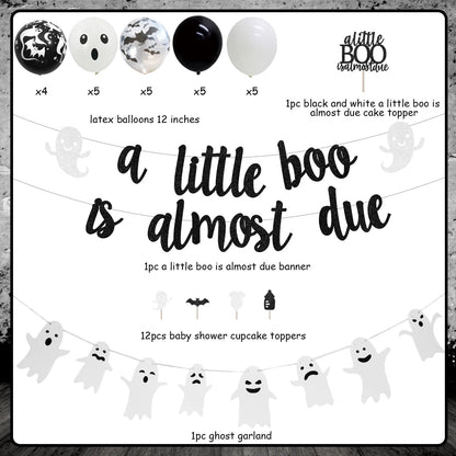Balterever a Little Boo is Almost Due Baby Shower Decoration Black White Halloween Baby Shower Decor with a Little Boo is Almost Due Banner Garland Cupcake Cake Topper for Halloween Gender Reveal