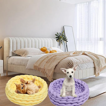 Woven Dog Bed Basket, Knitted Cotton Cat Bed Round Washable Woven Cat Pet Bed Chunky Dog Basket, Orthopedic, Chunky Knit Dog Nest,Dog Bed,Dog Cave,Dog Bedding(Green 2,23")