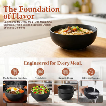 Cabilock Cast Iron Bibimbap Bowl 6.7 Inch Korean Stone Bowl for Cooking Sizzling Hot Pot Dolsot Professional Ramen Noodle Soup Mixing Rice Serving Basin Oven Safe Seasoned Kitchenware