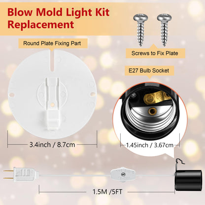 Meonum 1 Set Blow Mold Light Kit Replacement, E27 E26 Single Light Cord Kit with Switch Fuse Plug, for Indoor Outdoor Halloween Christmas Village House Craft Decorations and Salt Lamp