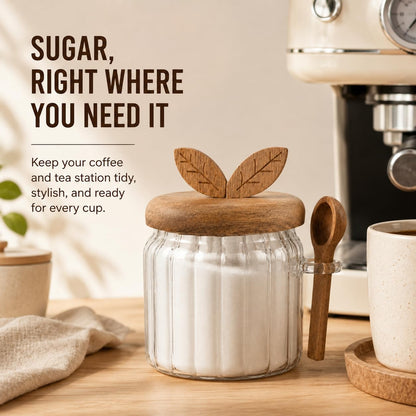 Sugar Bowl with Lid and Spoon, 17 oz Airtight Sugar Jar Container, Easy-to-Use Sugar Container with Lid and Spoon Sugar Bowls for Tea Coffee Brown Sugar Container, Cereal Tea Salts Spice Jar