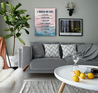 7 Rules Of Life Canvas Decoration Painting, Inspirational Motto Canvas Wall Art,Home，Workplace ，Bedroom decoration ,Tabletop/Hanging (29x38cm)Framed