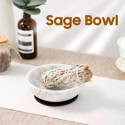 Fasolahome 4 in 1 Incense Burner, Marble Palo Santo Holder, Smudge Bowl for White Sage, Sage Holder Incense Cone Holder 4.7 inches Ash Catcher Tray for Meditation