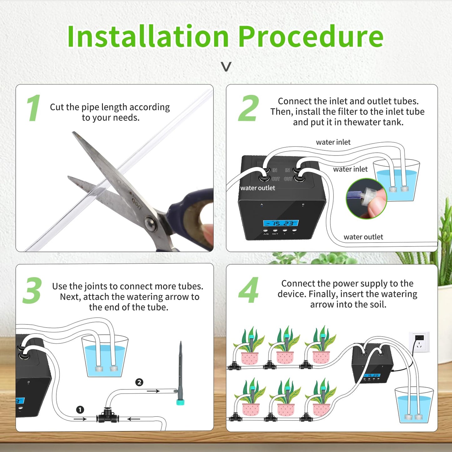Automatic Indoor Plant Waterer, Dual Pump Drip Irrigation System with Timer, 20 Adjustable Drippers, Self Watering for Potted Plants, Easy Setup