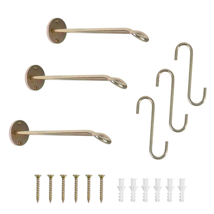 Ilyapa 3 Pack Metal Wall Plant Hangers - 7.5 Inch Plant Hanger for Indoor - Rustic Brass Finish Hooks for Hanging Plants, Baskets, and Macrame - Indoor Hangers for Plants, Lanterns or Wind Chimes