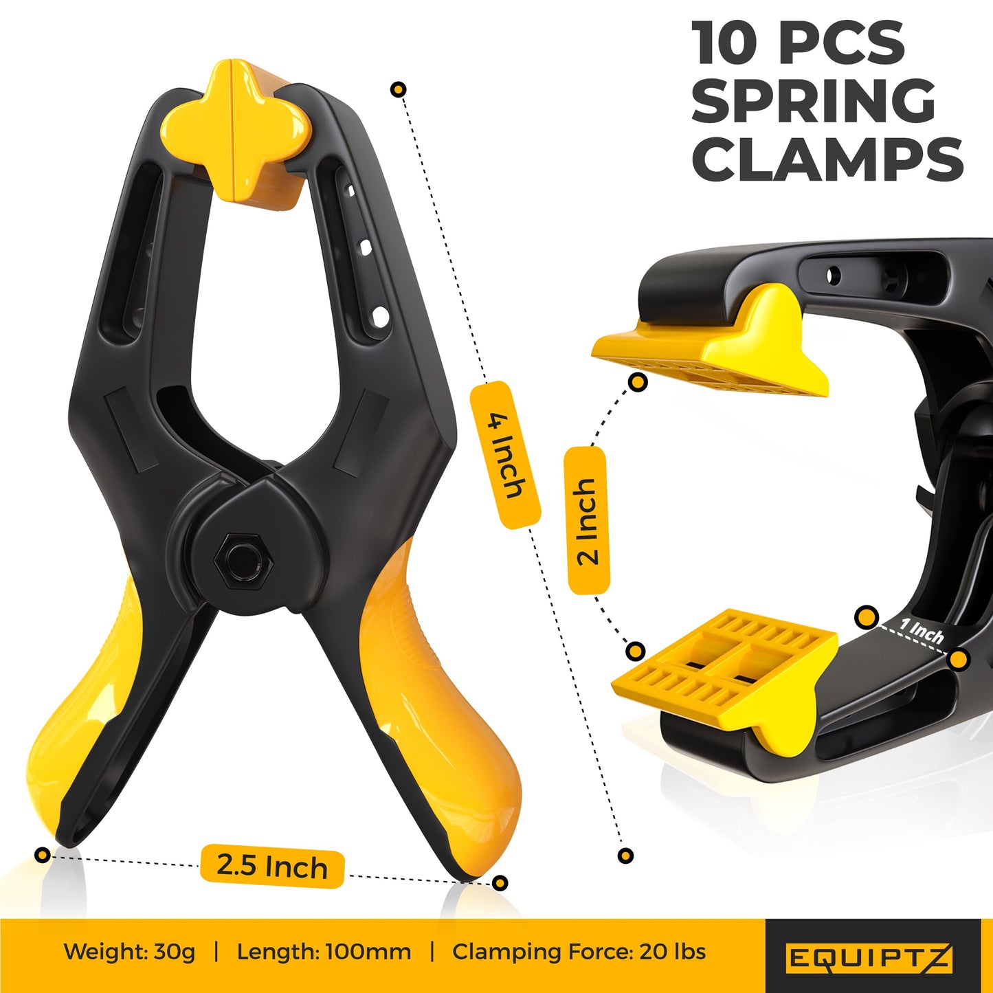 EQUIPTZ Spring Clamps 4 inch - 10 Pack Plastic Clamps for Pool Cover, Balloon Archs, Tarps & Backdrop with 2 inch Mouth Opening - Rust Free Large Clips Heavy Duty Outdoor with Non-Detachable Jaw Pads