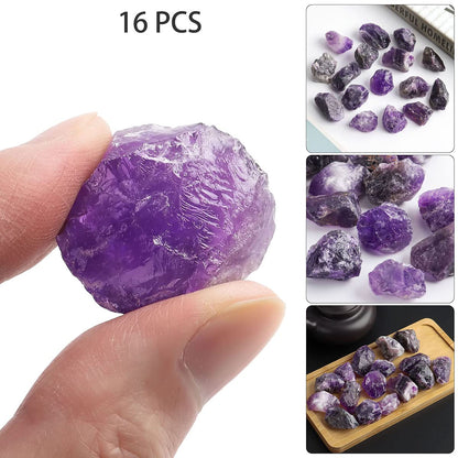 16 PCS Amethyst Healing Crystals Rough Stones Bulk - 1" Natural Raw Stones Crystal Palm Stones for Reiki Healing, Chakras Balancing, Meditation Therapy, Wicca, Witchcraft, Fountain Rocks, Decoration